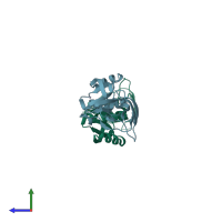 PDB entry 4l3k coloured by chain, side view.