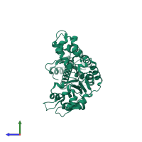 PDB entry 4l4u coloured by chain, side view.