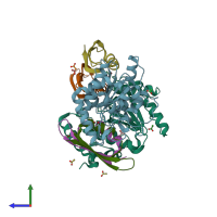 PDB entry 4l5n coloured by chain, side view.