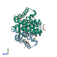 PDB entry 4l7e coloured by chain, side view.