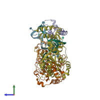 PDB entry 4l8r coloured by chain, side view.