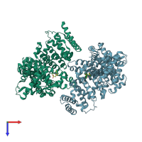 PDB entry 4la0 coloured by chain, top view.