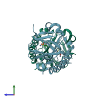 PDB entry 4la2 coloured by chain, side view.