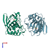 PDB entry 4la2 coloured by chain, top view.