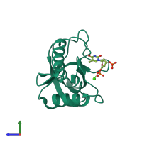 PDB entry 4laa coloured by chain, side view.