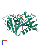 PDB entry 4lae coloured by chain, top view.