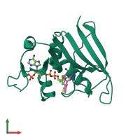 PDB entry 4lag coloured by chain, front view.