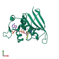 PDB entry 4lah coloured by chain, front view.