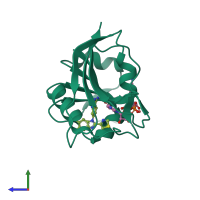 PDB entry 4lah coloured by chain, side view.