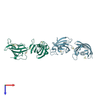 PDB entry 4law coloured by chain, top view.