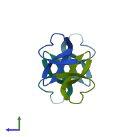 PDB entry 4lb1 coloured by chain, side view.