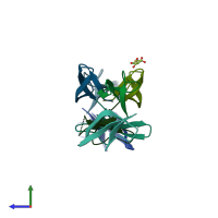 PDB entry 4lbf coloured by chain, side view.