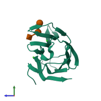 PDB entry 4lbl coloured by chain, side view.