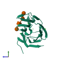 PDB entry 4lbn coloured by chain, side view.