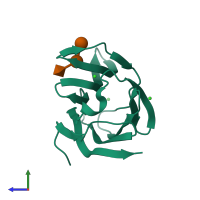 PDB entry 4lbo coloured by chain, side view.