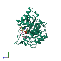 PDB entry 4lbs coloured by chain, side view.