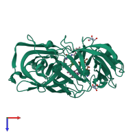 PDB entry 4lbt coloured by chain, top view.