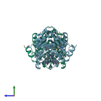 PDB entry 4lbx coloured by chain, side view.