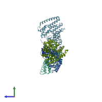 PDB entry 4lct coloured by chain, side view.
