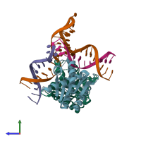 PDB entry 4ld0 coloured by chain, side view.