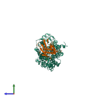 PDB entry 4lde coloured by chain, side view.