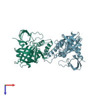 PDB entry 4ldw coloured by chain, top view.