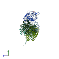 PDB entry 4le6 coloured by chain, side view.