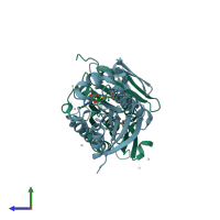 PDB entry 4lec coloured by chain, side view.