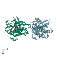 PDB entry 4lec coloured by chain, top view.