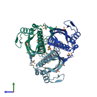 PDB entry 4leh coloured by chain, side view.