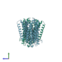 PDB entry 4lep coloured by chain, side view.