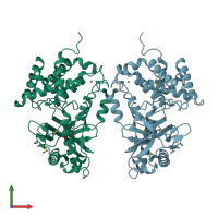 PDB entry 4lev coloured by chain, front view.