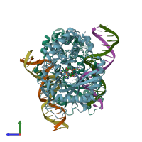 PDB entry 4lez coloured by chain, side view.