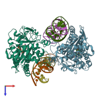 PDB entry 4lez coloured by chain, top view.