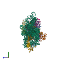 PDB entry 4lf8 coloured by chain, side view.