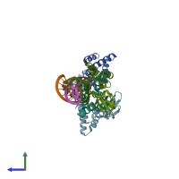 PDB entry 4lg2 coloured by chain, side view.
