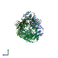 PDB entry 4lg4 coloured by chain, side view.