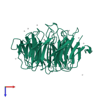 Monomeric assembly 1 of PDB entry 4lg9 coloured by chemically distinct molecules, top view.