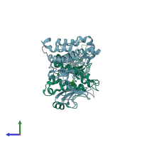 PDB entry 4lgh coloured by chain, side view.