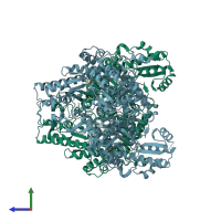 PDB entry 4lgl coloured by chain, side view.