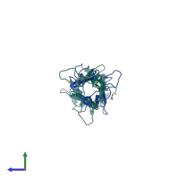 PDB entry 4lgo coloured by chain, side view.