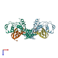 PDB entry 4lgt coloured by chain, top view.
