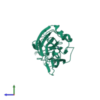 Monomeric assembly 1 of PDB entry 4lhl coloured by chemically distinct molecules, side view.