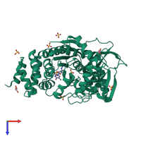 PDB entry 4lhm coloured by chain, top view.