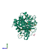 PDB entry 4lhs coloured by chain, side view.