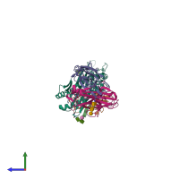 PDB entry 4lhu coloured by chain, side view.