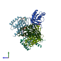 PDB entry 4lhv coloured by chain, side view.