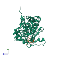 PDB entry 4li3 coloured by chain, side view.