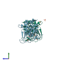 PDB entry 4li6 coloured by chain, side view.