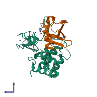 PDB entry 4ljo coloured by chain, side view.
